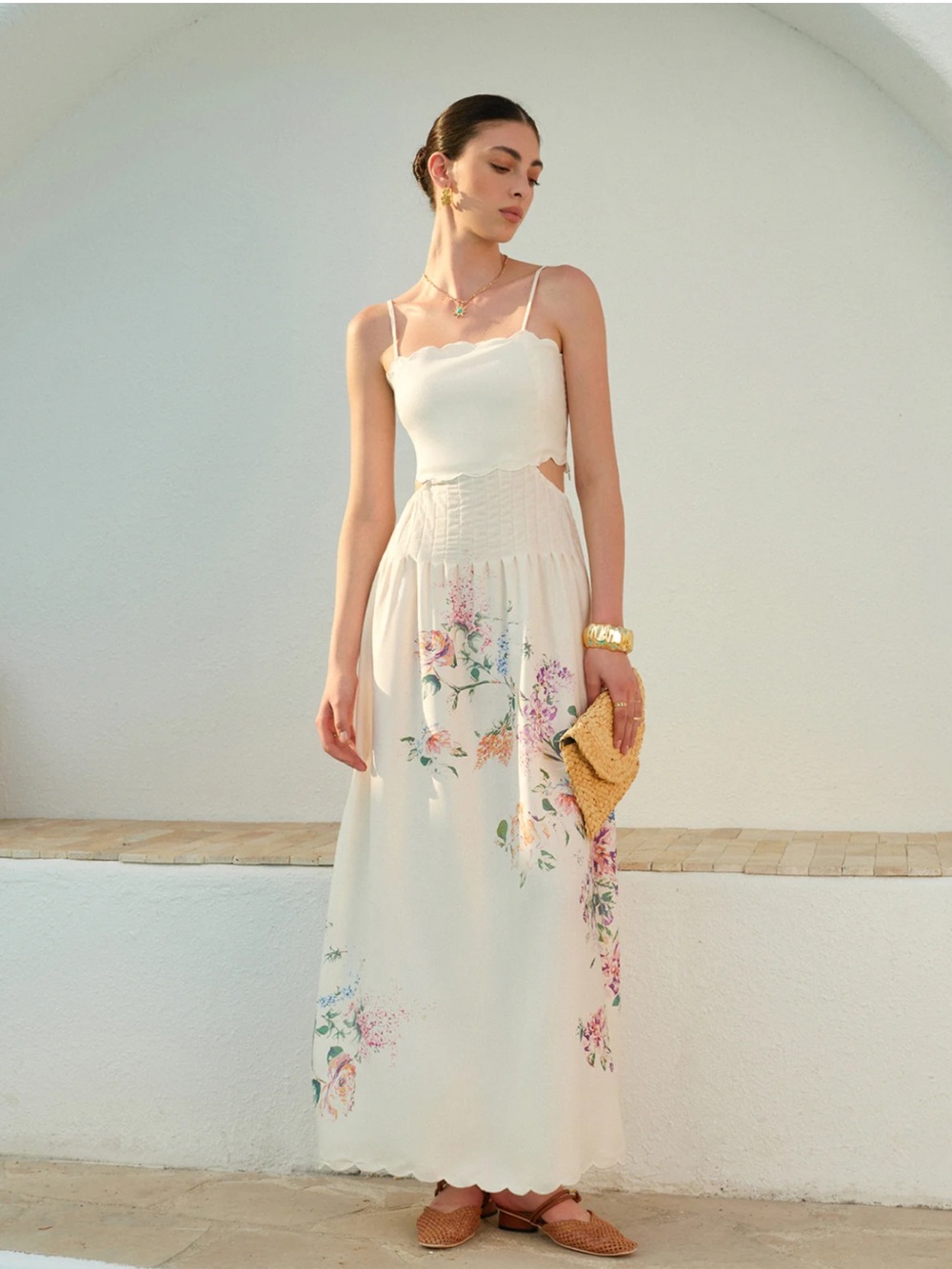 Commense Cream Floral Scalloped Maxi Dress - Picture 4 of 8